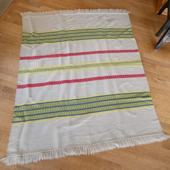 Hand Woven Wool Throw Blanket 52x62 Colorful Stripes Scandinavian MCM Boho - Picture 3 of 8